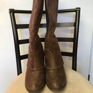 Distressed leather look tall boots